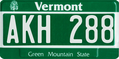 VT license plate AKH288