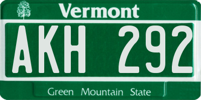 VT license plate AKH292