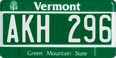 VT license plate AKH296