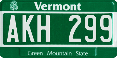 VT license plate AKH299