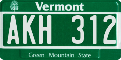 VT license plate AKH312