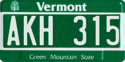 VT license plate AKH315
