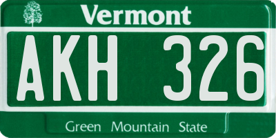 VT license plate AKH326