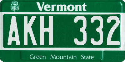 VT license plate AKH332