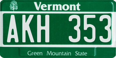VT license plate AKH353