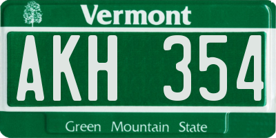 VT license plate AKH354