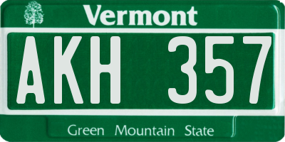 VT license plate AKH357
