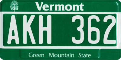 VT license plate AKH362