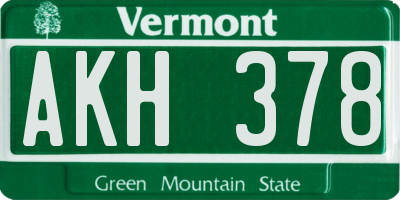 VT license plate AKH378