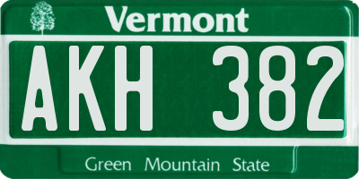 VT license plate AKH382