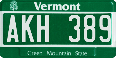 VT license plate AKH389