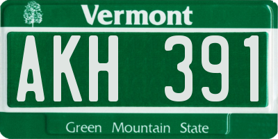 VT license plate AKH391