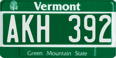 VT license plate AKH392