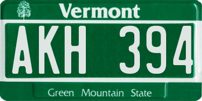 VT license plate AKH394