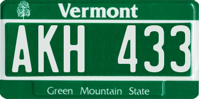 VT license plate AKH433
