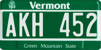 VT license plate AKH452