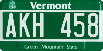VT license plate AKH458