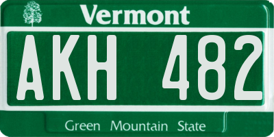 VT license plate AKH482