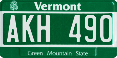 VT license plate AKH490