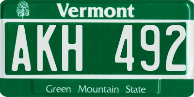 VT license plate AKH492