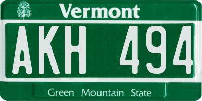 VT license plate AKH494