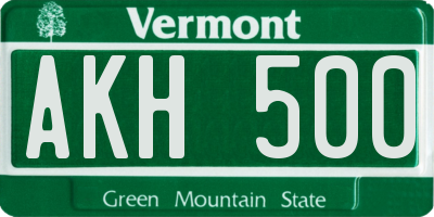 VT license plate AKH500