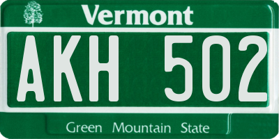 VT license plate AKH502