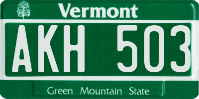 VT license plate AKH503