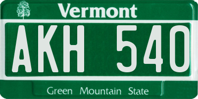 VT license plate AKH540
