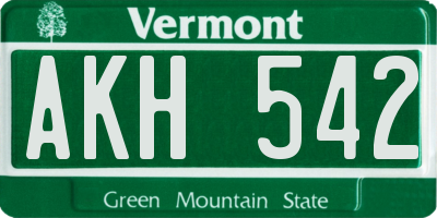 VT license plate AKH542