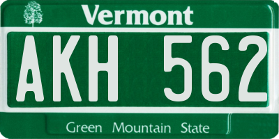 VT license plate AKH562