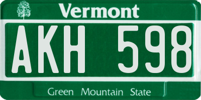 VT license plate AKH598