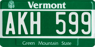 VT license plate AKH599