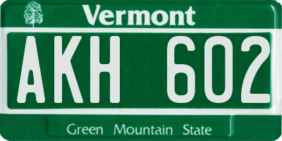 VT license plate AKH602