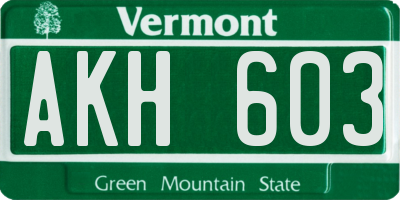 VT license plate AKH603