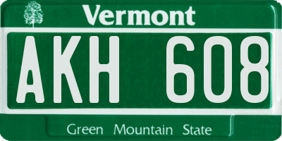 VT license plate AKH608