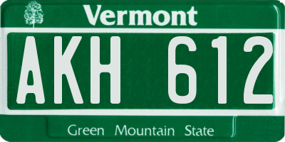 VT license plate AKH612