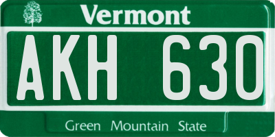 VT license plate AKH630