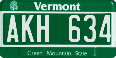 VT license plate AKH634