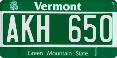 VT license plate AKH650