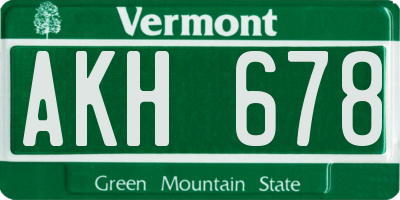 VT license plate AKH678