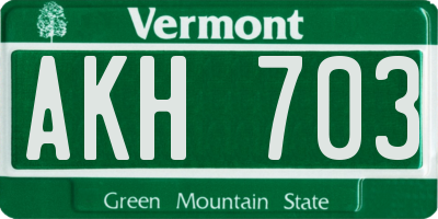 VT license plate AKH703