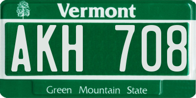 VT license plate AKH708