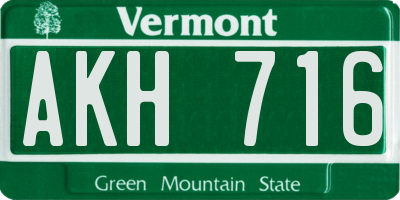 VT license plate AKH716