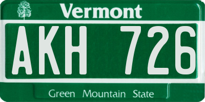 VT license plate AKH726