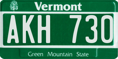 VT license plate AKH730