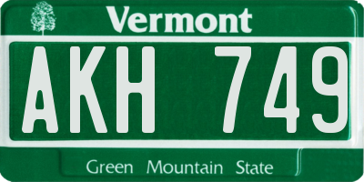 VT license plate AKH749