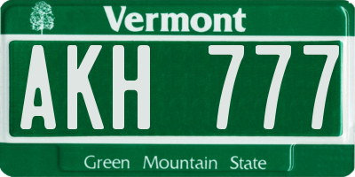 VT license plate AKH777