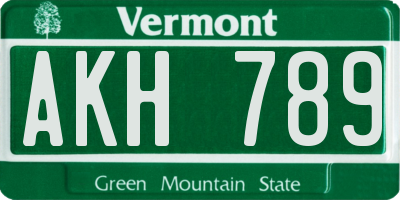 VT license plate AKH789