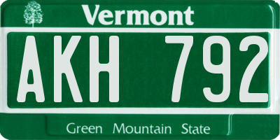 VT license plate AKH792